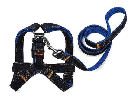 Denim Dog Vest Harness with Leash